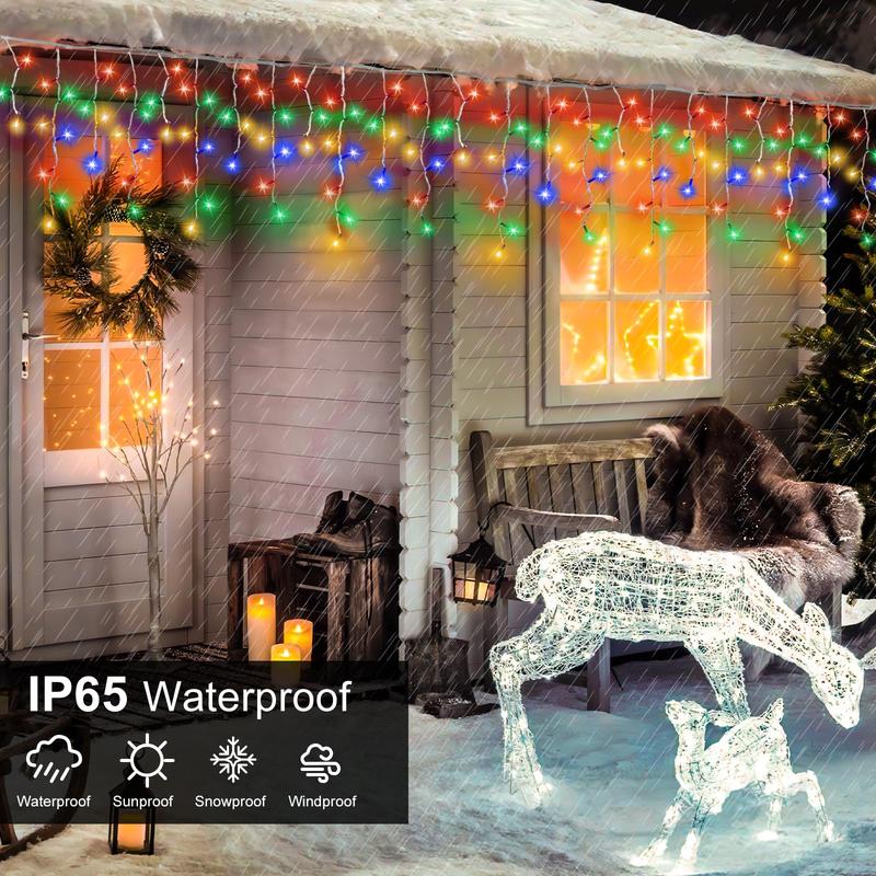 Icicle Lights for OutsidePEMOTech 32.8FT 432 LED Christmas Lights Outdoor with 85 Drops 8 Modes Plug in Connectable Icicle lights Outdoor Timer Waterproof for Christmas Decorations House Set Switch Ornaments