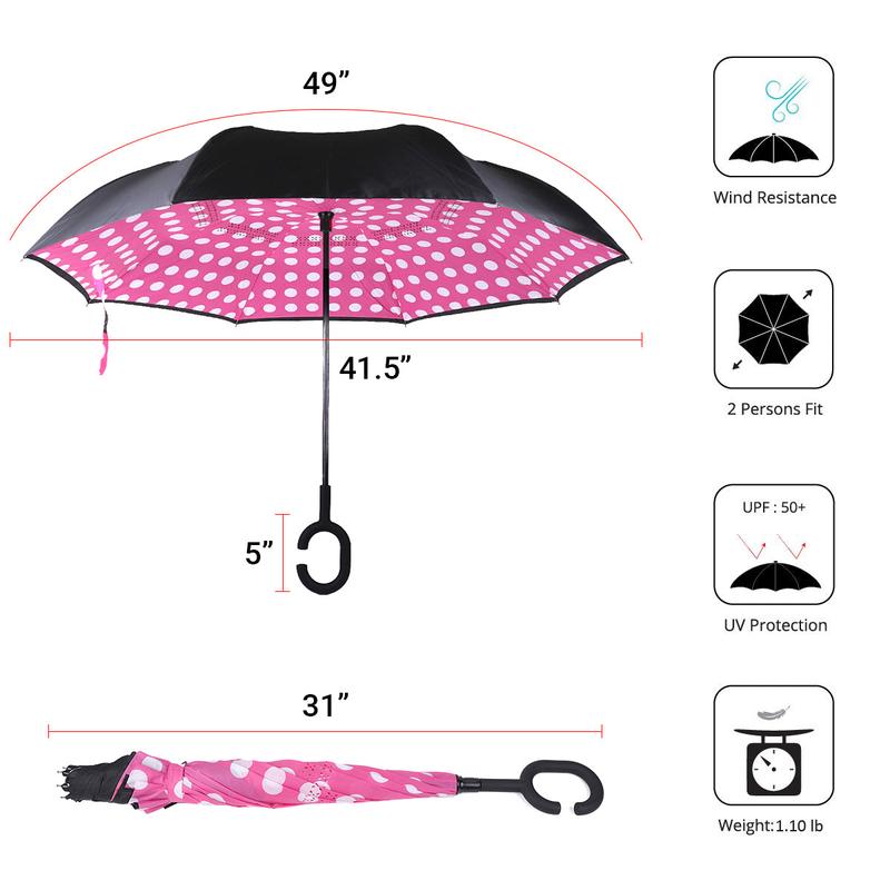 Pink Big Polka Dot Double Layer Inverted Umbrella - UM18063-1