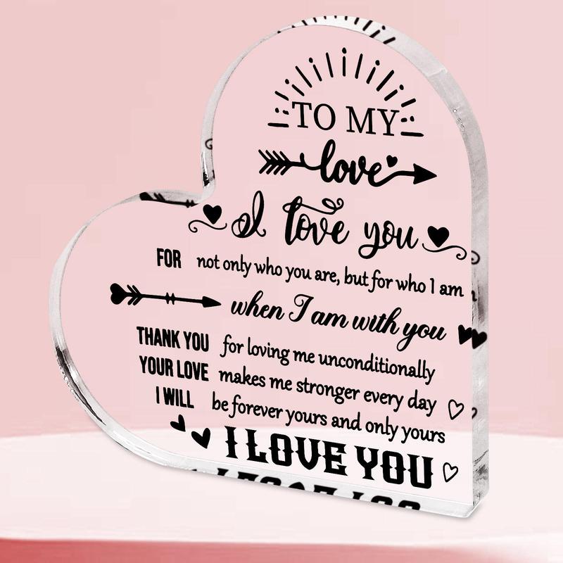 Heart Shaped Acrylic Plaque Desk Decoration, 1 Count Art Craft Ornament Gift, Memorial Birthday Gift for Husband Wife Girlfriend Boyfriend