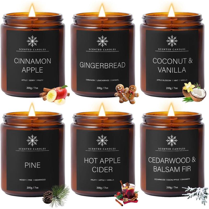 6 Pack Winter Candles for Home Scented, Aromatherapy Candles Gift for Women Men, 42oz 300 Hour Long Lasting Candles Christmas Decor Writable Christmas