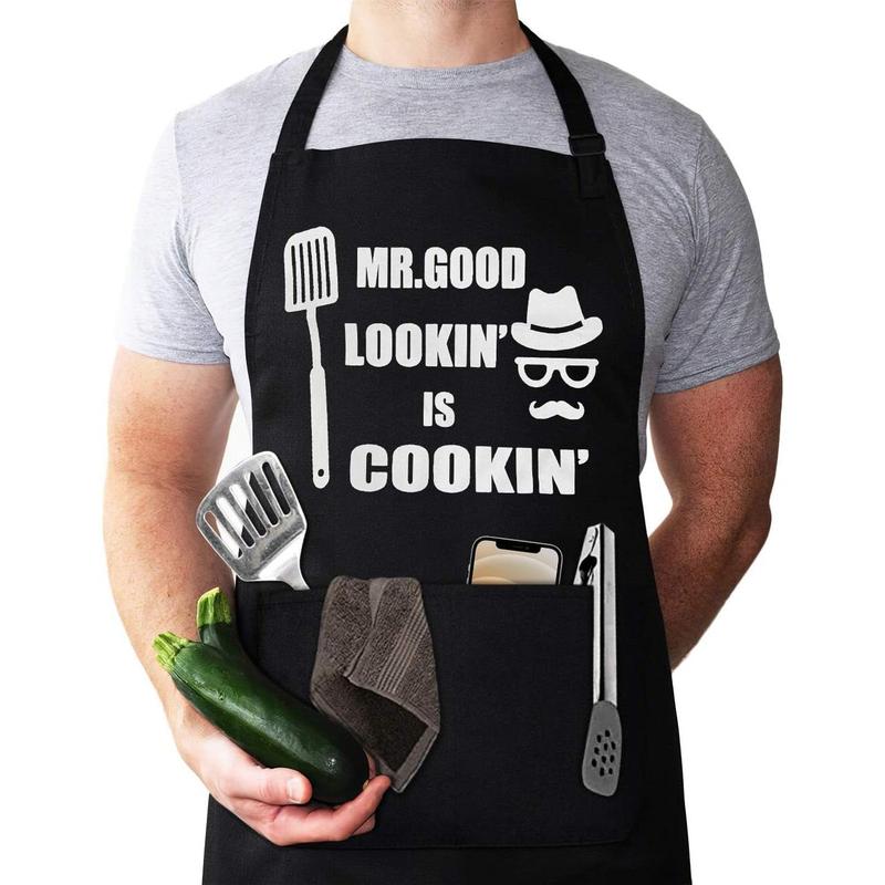 Aprons for Men, Mens Apron, Funny Aprons for Men, Funny Chef Apron, Mr. Good Lookin' is Cookin' Apron, BBQ Grill Apron, Husband Birthday Gift, Gifts for Husband, Father's Day Gifts for Dad.