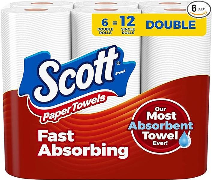 Scott Choose-A-Sheet Paper Towels - 6 Double Rolls (12 Rolls) - 100 Sheets Per Roll - Wipes, Toilet Cleaning Pack