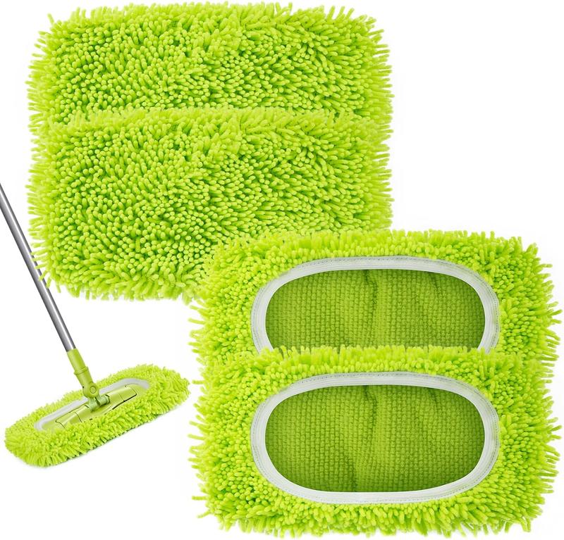 Reusable Dry Sweeping Cloths Microfiber Wet Mop Pads Compatible with Swiffer Sweeper Mop Replacement Sweeping Mopping pad Refills for Hardwood Surface Floor Cleaning (4PCS)