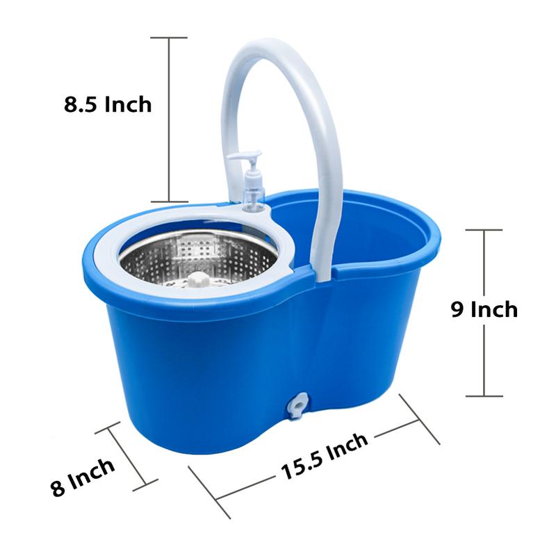 360 Easy Spin Dry Floor Mop Bucket Stainless Steel Winger Blue With 3 Microfiber Heads