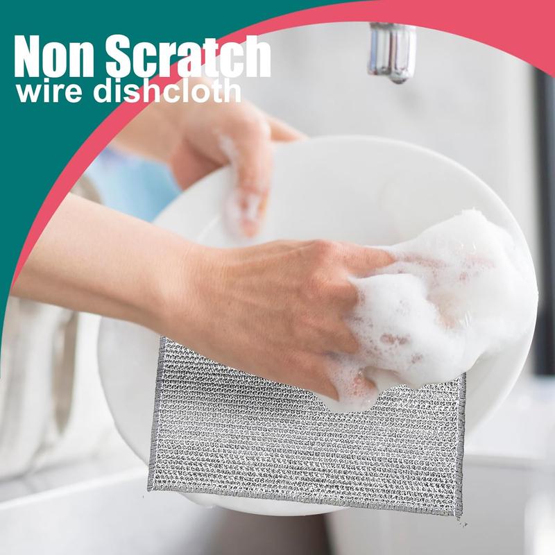 12 Pack Steel Wire Cleaning Cloths, Wire Dishwashing Rag, Durable Wire Washing Cloth, Multipurpose Dish Rags for Washing Dishes, Non Scratch Wire Dishcloth for Kitchen