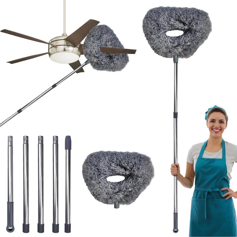 85 Inch Ceiling Fan Cleaner Duster Reusable Microfiber Ceiling Fan  Cleaner Removable Duster with Extension Pole for Cleaning Walls Bookshelves Furniture Door Window Top (Grey)