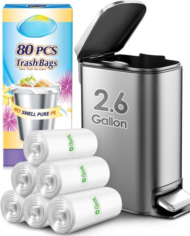 2.6 Gallon 80 Counts Strong Trash Bags Garbage Bags by , Bathroom Trash Can Bin Liners, Small Plastic Bags for Home Office Kitchen,fit 10 Liter, 2,2.5,3 Gal, Clear