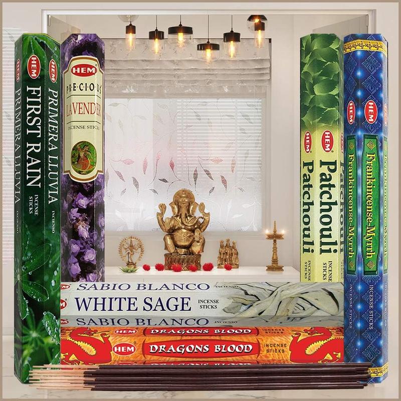 Incense Sticks Variety Pack #23-120 Insence-Sticks (6 Incents x 20 Insense) + Incense Stick Holder with 6 Most Liked Scents Including Patchouli Dragons Blood White Sage Frankincense-Myrrh