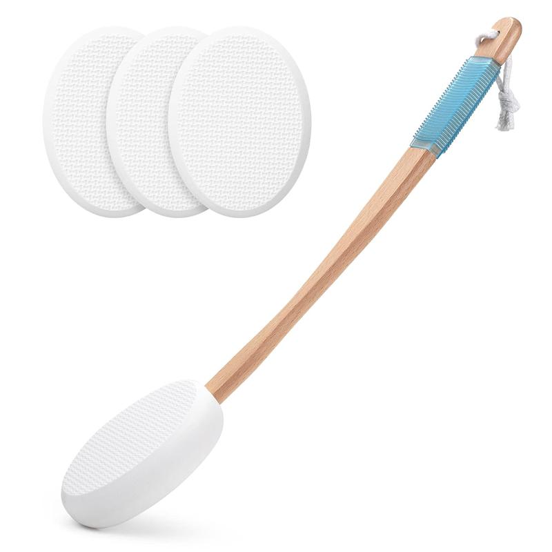 Lotion Applicator for Back, Feet, 4 Replaceable Pads with 1 Long Handled, Back Lotion Applicator for Elderly, Women, Apply Cream Skin Cream Moisturizer Sunscreen Tanner, White