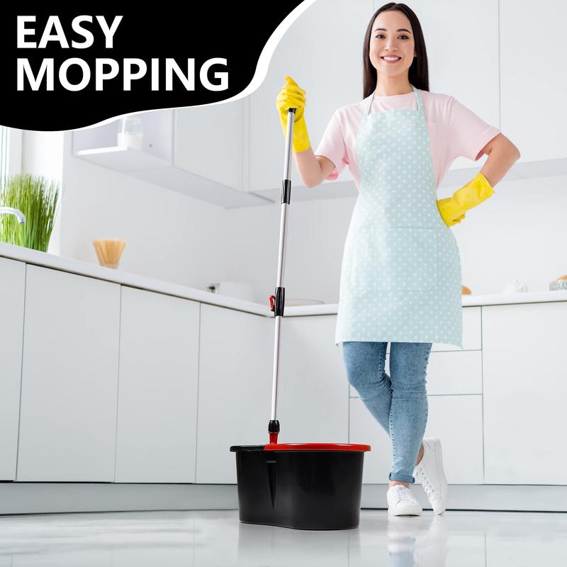 Red Black Easy Spin Mop Bucket SetEXTRA Mop Head Foor Magic MopMicrofiber 360 Rotating Mop BucketSet，2 mop heads