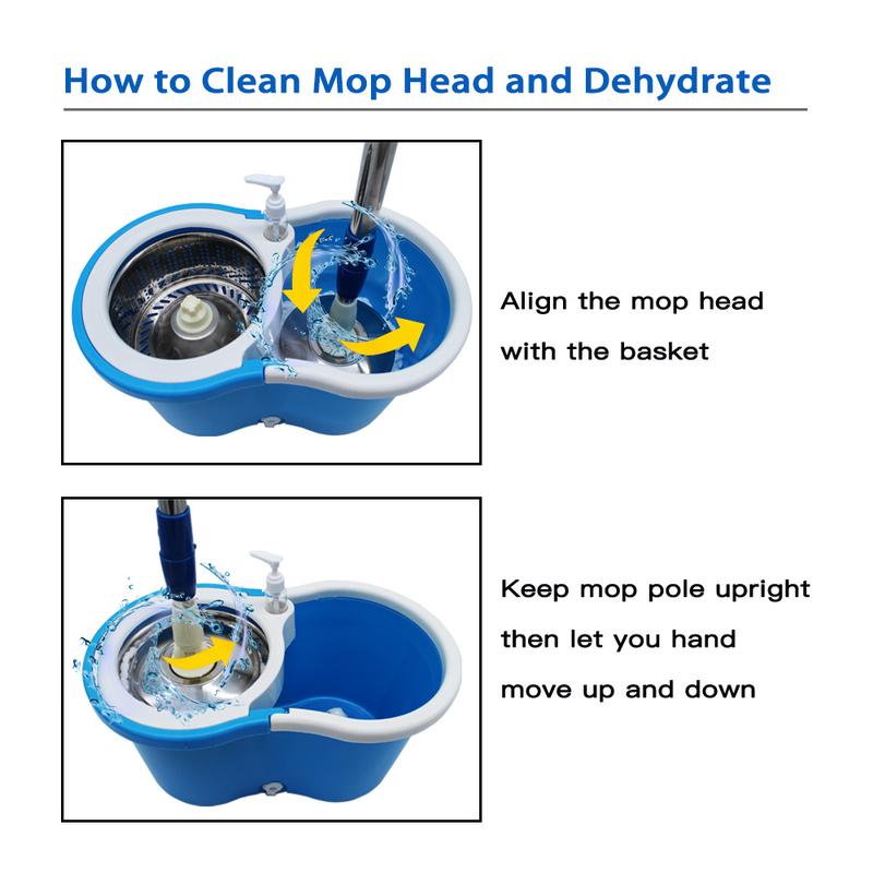 360 Easy Spin Dry Floor Mop Bucket Stainless Steel Winger Blue With 3 Microfiber Heads