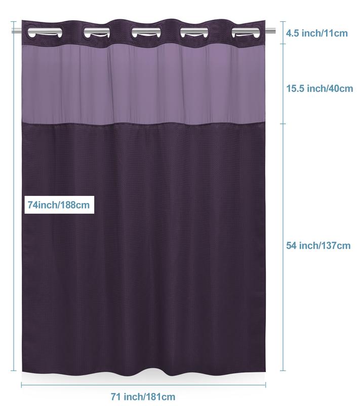 EUTXL 256GSM Waffle Weave Textured Heavy Duty NO HOOKS Purple Shower Curtain and Liner set - Hotel Luxury Weighted Bath Curtain,71W x 74H,71W x 86H