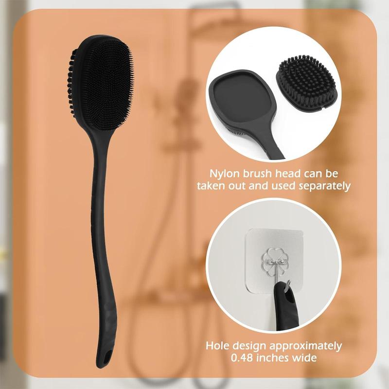 Silicone Double-sided Back Cleaning Brush, Long Handle Double-sided Body Scrubber for Shower Exfoliation & Massage, Household Bathroom Supplies