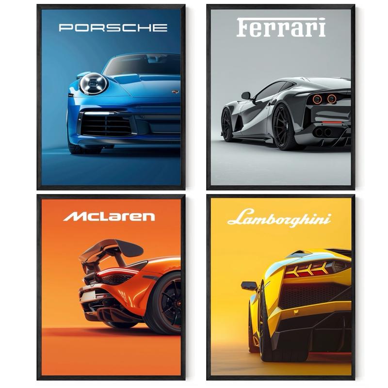 Sports Car Posters, Porsche, Ferrari, McLaren, Lamborghini Car Prints Decor for Bedroom, Office, Living Room, Car Prints for Son and Father, Father’s Day Gift (11 x 14 inch, Unframed)