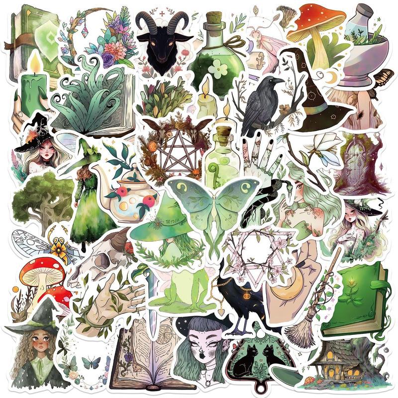 Forest Witch Themed Sticker, 50pcs set Cute Cartoon Sticker, DIY Decorative Sticker for Phone Case, Computer, Guitar, Bag, Water Cup, Scrapbook