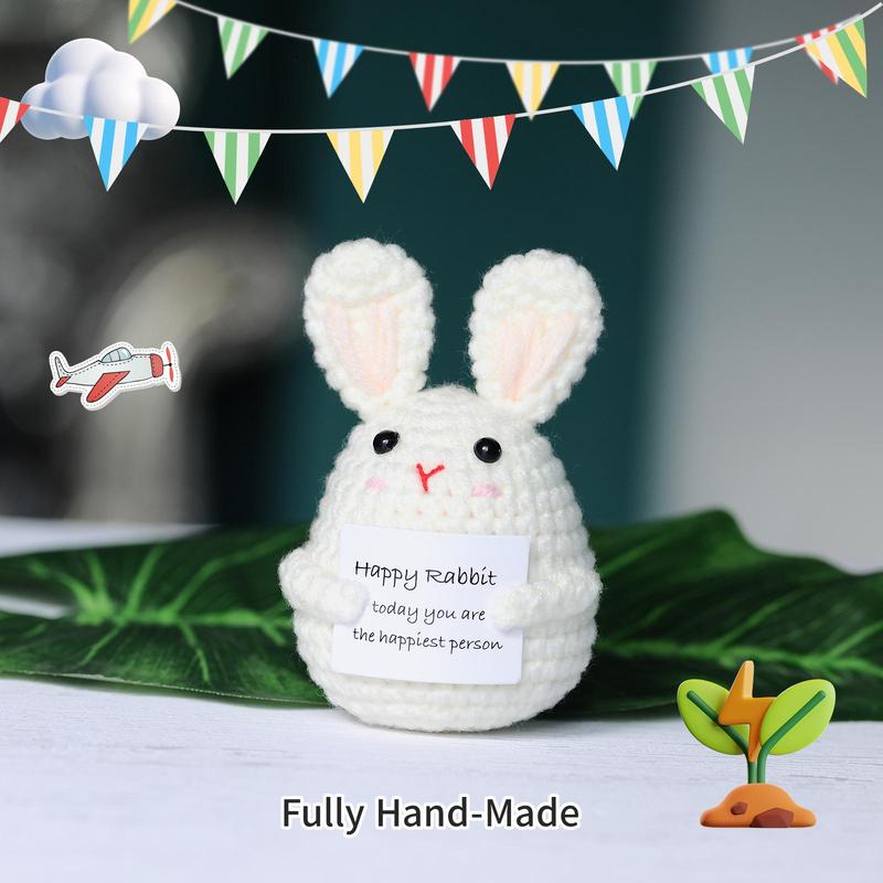 Cute Cartoon Happy Rabbit Design Crochet Ornament, 1 Count Creative Handmade Crochet Decoration Craft Gift, Home Decor Supplies for Living Room Bedroom Office