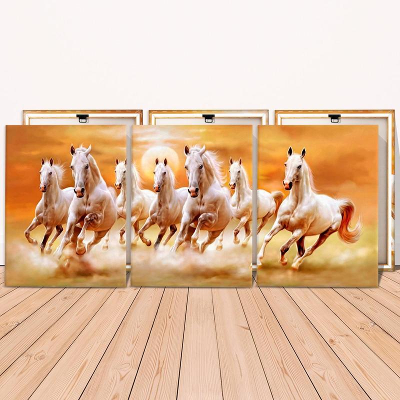 Horse Running Pattern Canvas Painting with Frame, 3 Counts set Modern Animal Art Painting, Canvas Art Wall Art Decor for Home Living Room Bedroom Office, Wall Art Painting Room Decor, Christmas 2024 Ornament, Christmas Gift Ideas, Stocking Stuffers