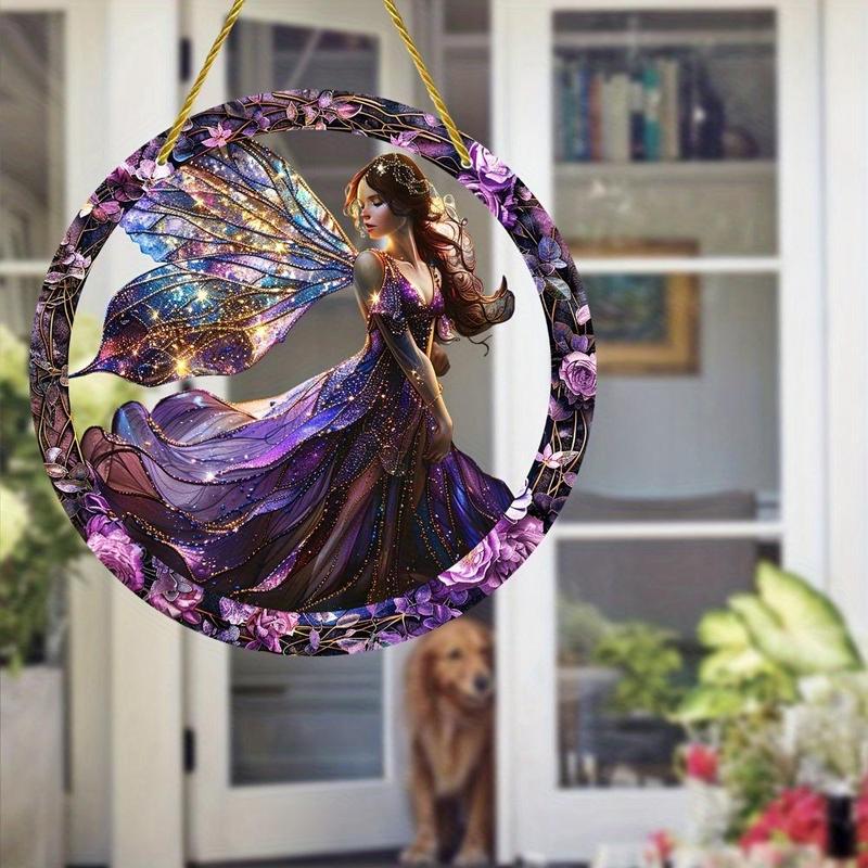 Boho Style Fairy Pattern Hanging Decor, 1 Count Colorful Window Style Hanging Ornament, Wall Hanging Decor for Home Garden Yard Room