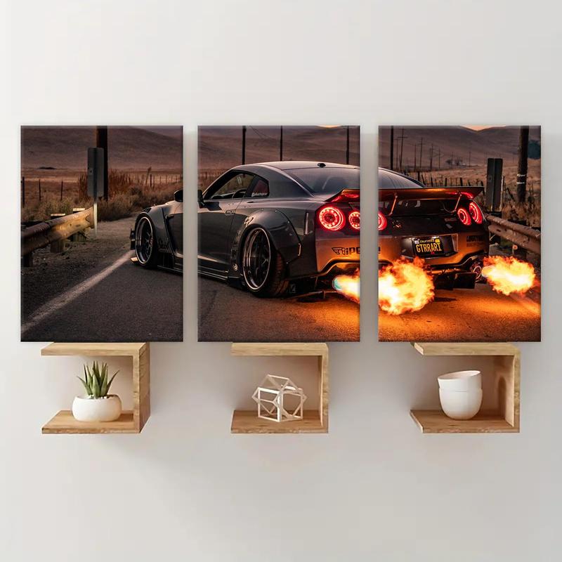 Car Pattern Canvas Painting with Wooden Frame, 3 Counts set Modern Wall Art, Wall Decor for Home Living Room Bedroom Office, Room Decor, Christmas 2024 Ornament, Christmas Gift Ideas, Stocking Stuffers