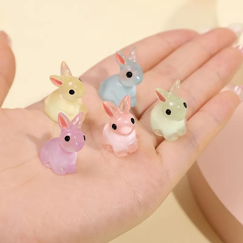 Random Color Cute Mini Resin Rabbit Desktop Ornament, 30pcs 50pcs Glow in The Dark Miniature Figurine, Bunny Miniature Garden & Home Decor