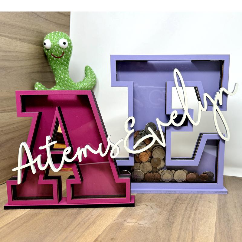 Custom Cute Wooden Letter-Shaped Piggy Banks, Personalized Name MoneyBox, Acrylic Initial Bank, Bank for Kids, Living Room & Bedroom Decor