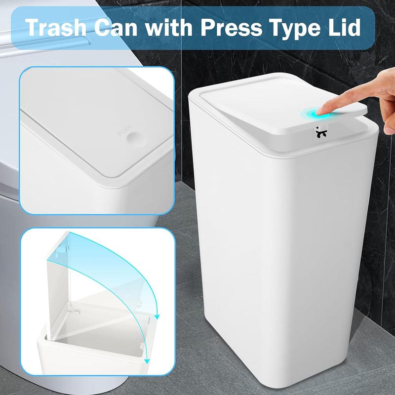 Dehuanity 3 Pack Bathroom Small Trash Can with Lid,10L   2.6 Gallon Slim Garbage Bin Wastebasket with Pop-Up Lid KEEP YOUR SPACE FRESH crown trash