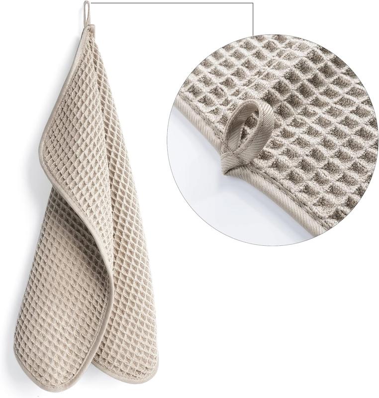 Microfiber Lint Free Washcloth  Towel, 13 x 13 in, 4 Pack (Beige, Waffle Weave)