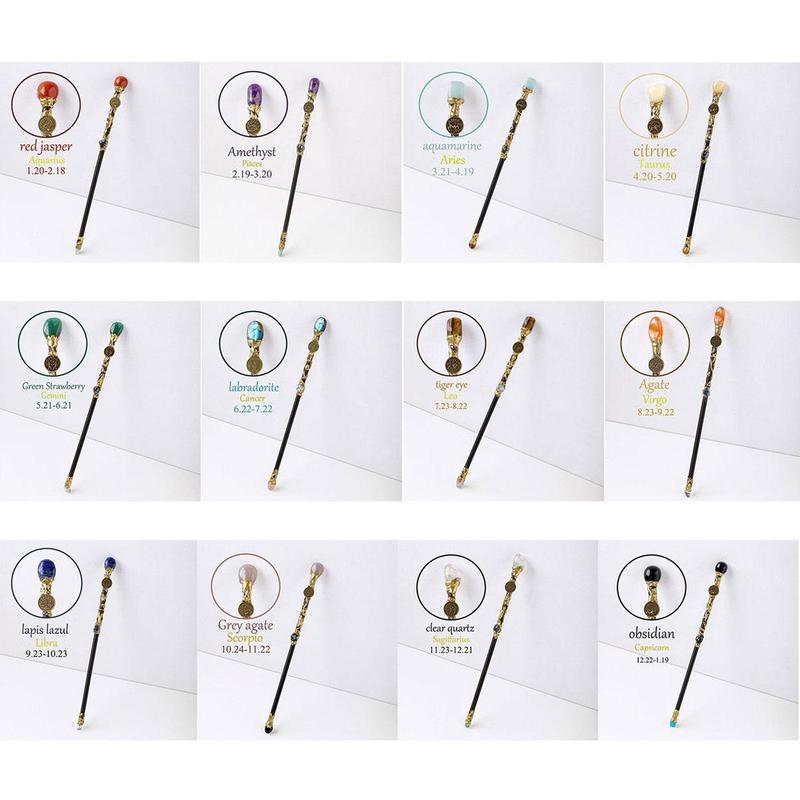 12 Zodiac Signs Natural Stone Magic Scepter, Fairy Lucky Stone Scepter, Exquisite Party Props Accessories, Festive & Party Supplies