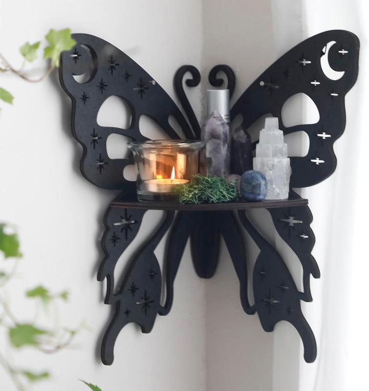 Butterfly Corner Shelf - Floating Shelves for Wall Bedroom Crystal Display Shelf Boho Cute Bathroom Kitchen Office Living Room Butterfly Decor Aesthetic Witchy Gift Women(2 PCS)