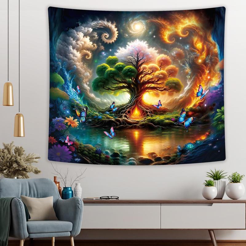 Butterfly & Tree Pattern Tapestry, Wall Hanging Decor, Wall Art Decor for Home Living Room Bedroom