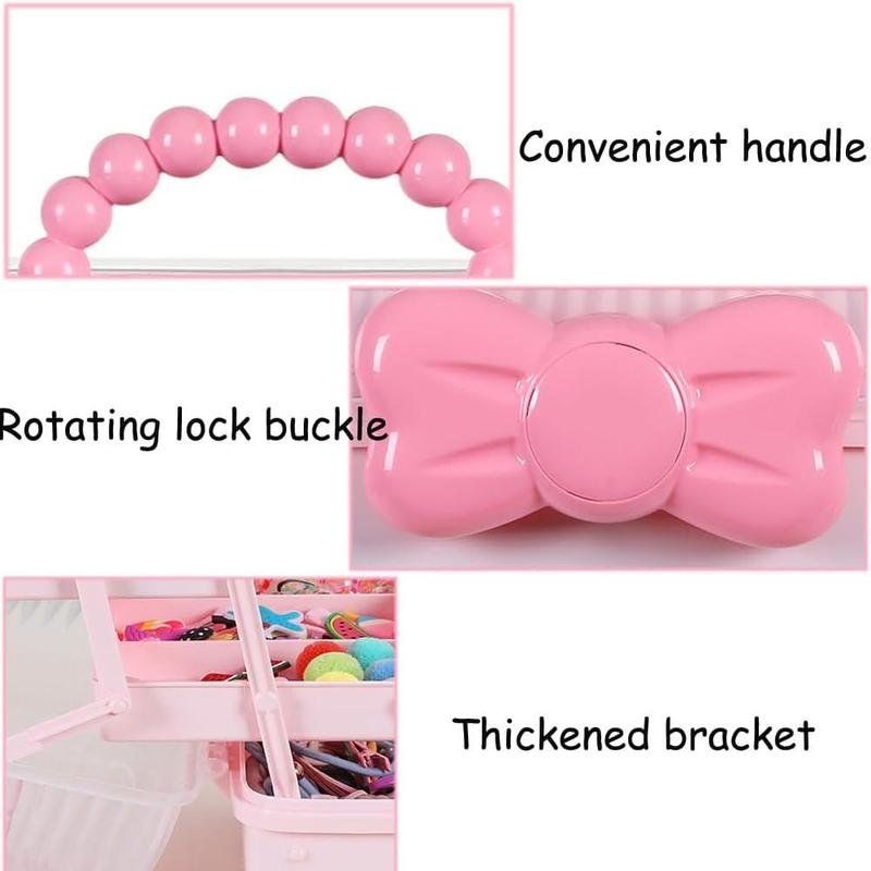 Cute Girls Hair Accessories Storage Box, Plastic Hair Ties Holder Hair Clips Container Headbands Organizer Gift for Girls Multipurpose Organizer (Pink)