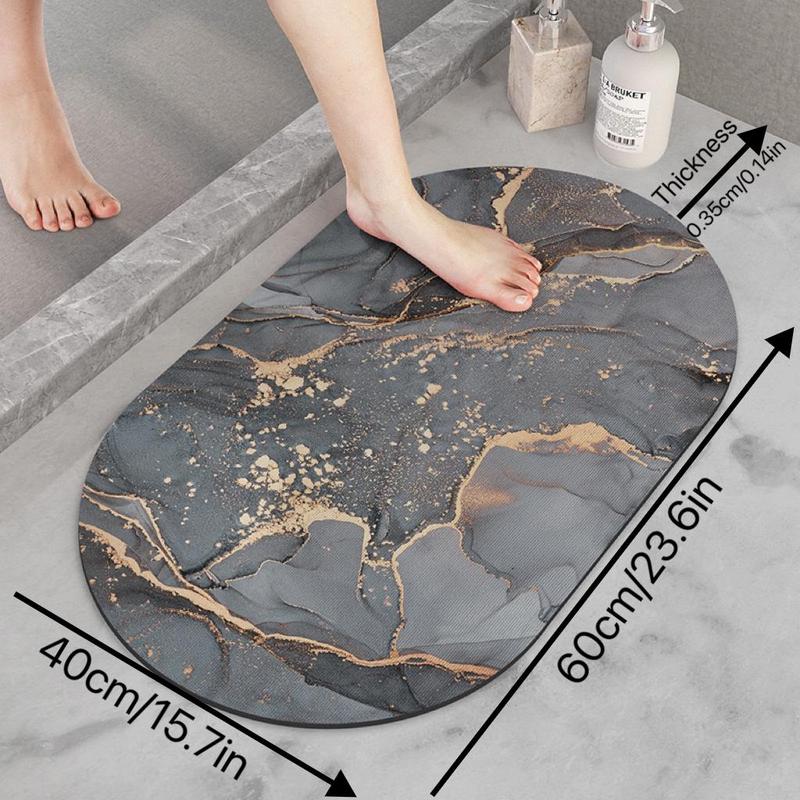 Marble Design Bathroom Mat, 1 Count Non-slip Bathroom Floor Mat, Water Absorbing Bathroom Rug