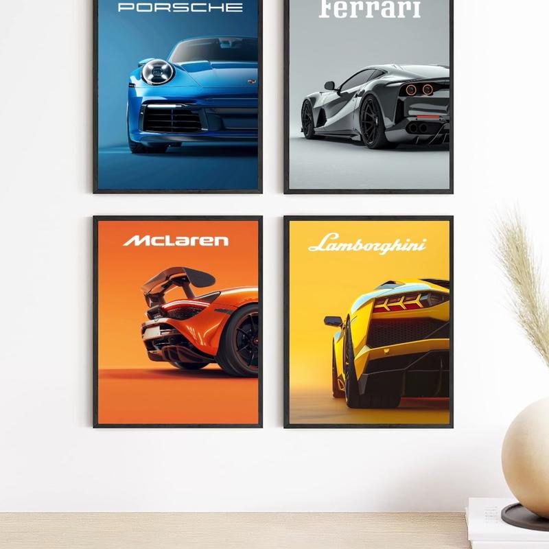 Sports Car Posters, Porsche, Ferrari, McLaren, Lamborghini Car Prints Decor for Bedroom, Office, Living Room, Car Prints for Son and Father, Father’s Day Gift (11 x 14 inch, Unframed)