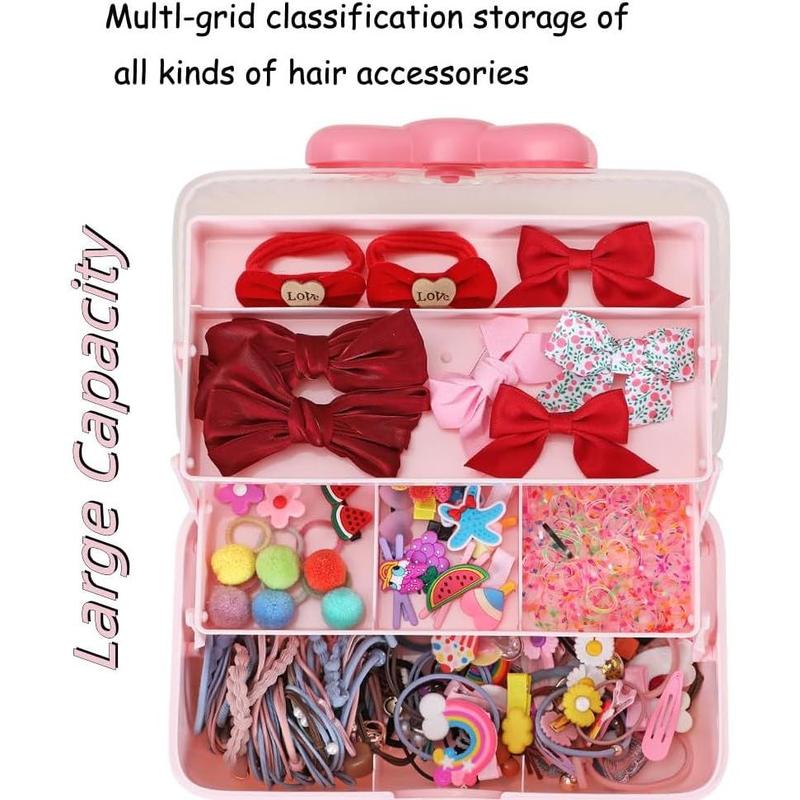 Cute Girls Hair Accessories Storage Box, Plastic Hair Ties Holder Hair Clips Container Headbands Organizer Gift for Girls Multipurpose Organizer (Pink)