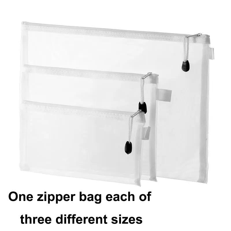 Clear Zipper Storage Bag, 3pcs set Transparent Mesh Drawer Organizers Bag, Office Stationery & Supplies