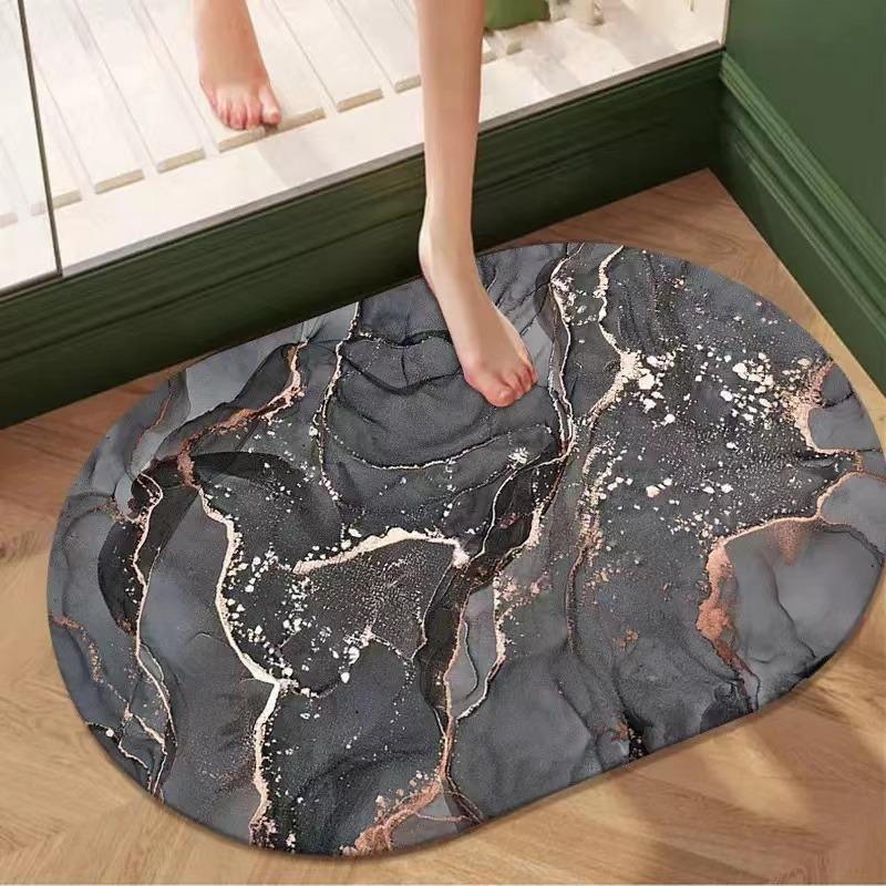 Marble Design Bathroom Mat, 1 Count Non-slip Bathroom Floor Mat, Water Absorbing Bathroom Rug