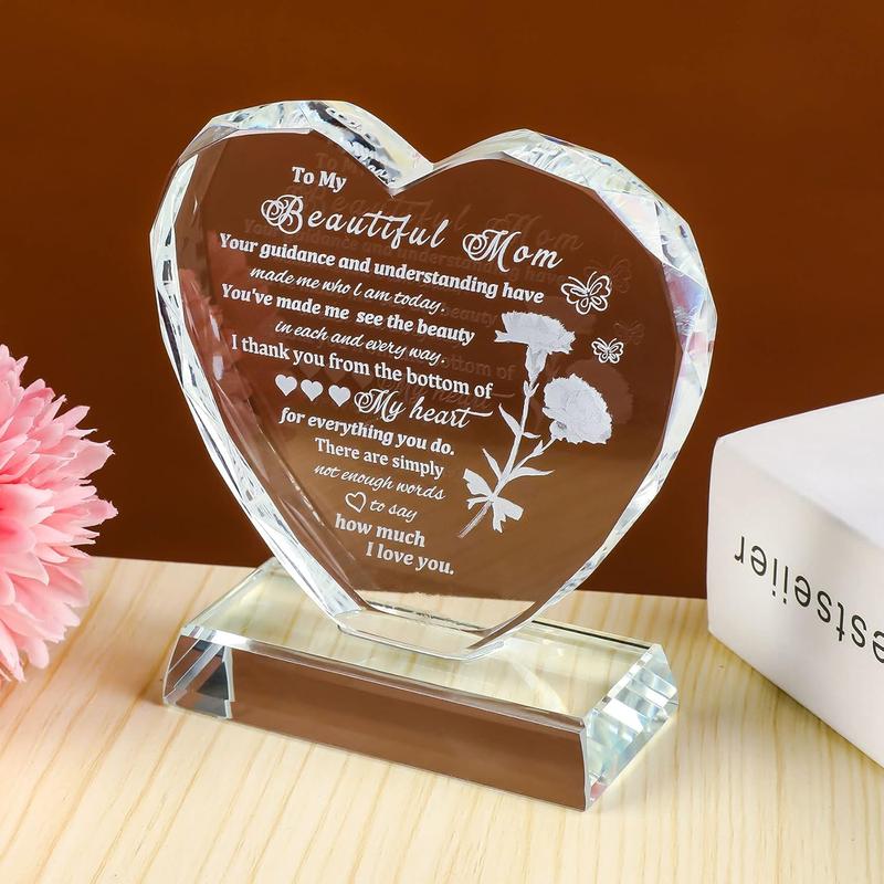 Birthday Gifts for Mom from Daughter , Mothers Day Heart-Shaped Glass Keepsake to My Beautiful Mom Gifts for Women Who Have Everything on Christmas Thanksgiving Day