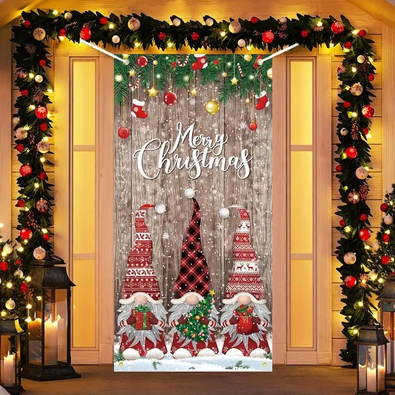 Christmas Themed Door Banner, 1 Count Snowflake & Tree Pattern Door Hanging Banner, Festive Backdrop for Home Party Decoration