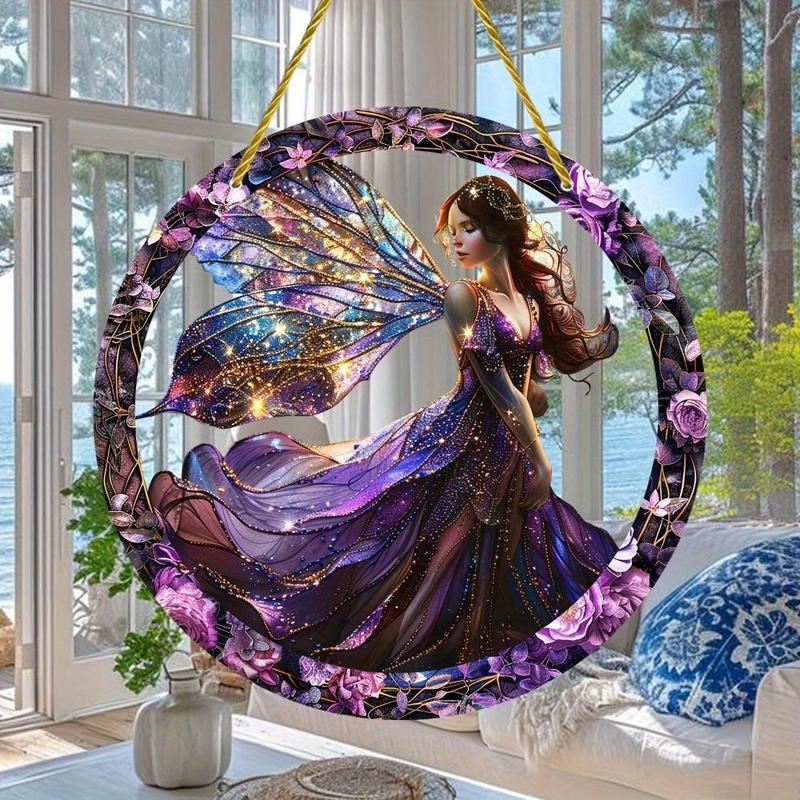 Boho Style Fairy Pattern Hanging Decor, 1 Count Colorful Window Style Hanging Ornament, Wall Hanging Decor for Home Garden Yard Room