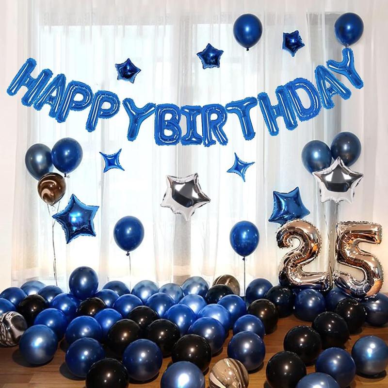 Happy Birthday Letter Balloon Set, Happy Birthday Balloon Banner Party 16 Inch 3D Aluminum Foil Inflatable Letter kit set Banner Balloons Birthday Party Decorations Supplies Party (Blue)