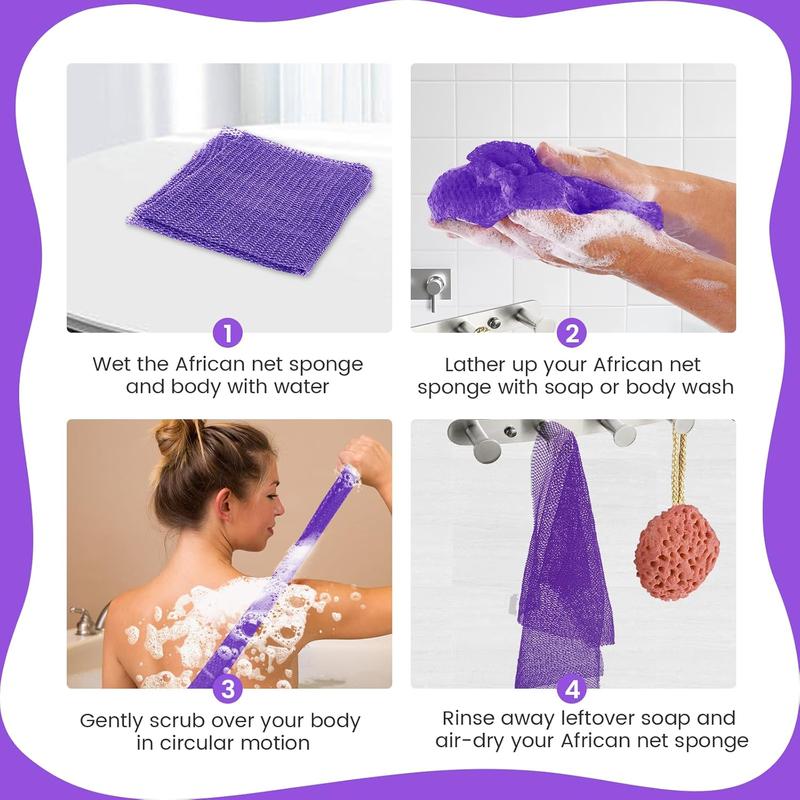 Net Sponge, Authentic   Scrubber for Bath and Shower, Multiple Textures with Gentle Deep  and Rich Lather for All  (Purple)