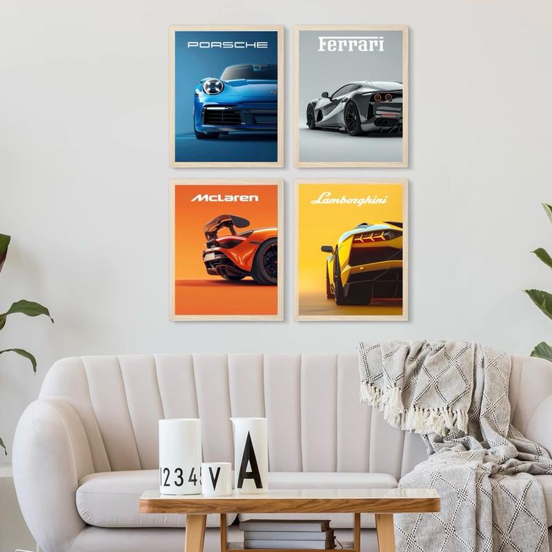 Sports Car Posters, Porsche, Ferrari, McLaren, Lamborghini Car Prints Decor for Bedroom, Office, Living Room, Car Prints for Son and Father, Father’s Day Gift (11 x 14 inch, Unframed)