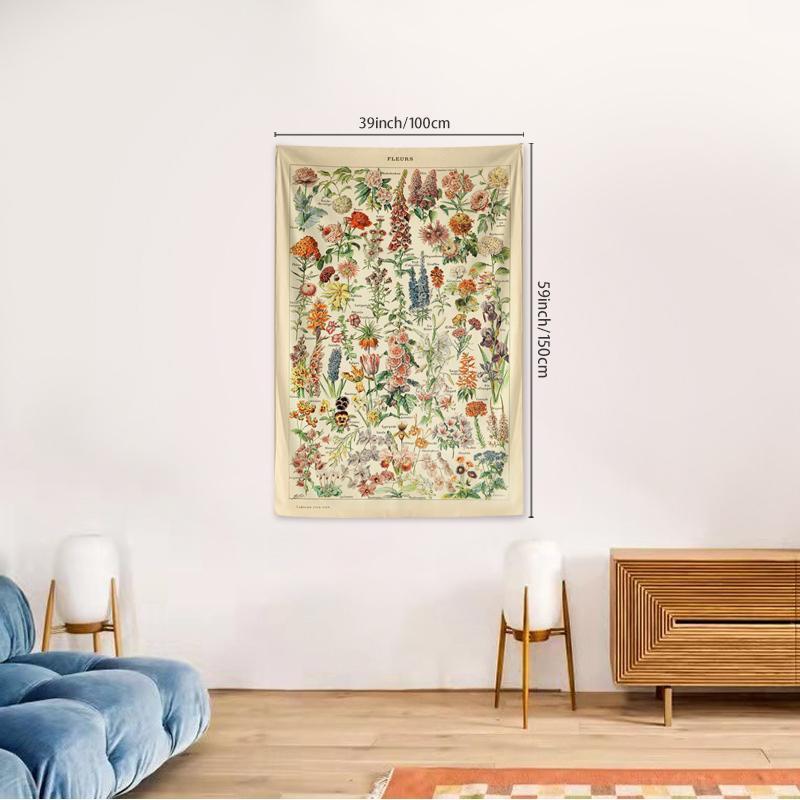 Spring Home Decor Vintage Flower Pattern Print Tapestry, 1 Count Wall Decor For Home Bedroom Living Room Dormitory