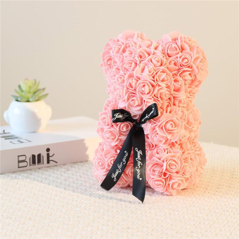 Rose Bear for Room Decor, 1 Count Creative DIY Cute Bear Design Artificial Flower Bouquet Ornaments, Bedroom Decor, Gift for Wedding, Summer Gift, Boyfriend Gifts, Room Accessories