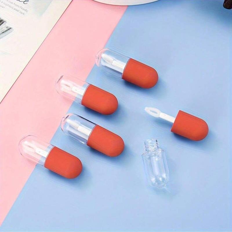 Mini Lip Gloss Tube with Brush Cap, 5 Counts Capsule Shape Empty Refillable DIY Lip Glaze Lip Oil Container, Travel Essentials