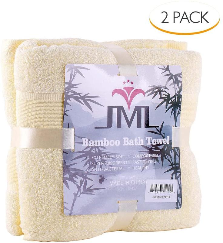 JML Bamboo Fiber Bath Towels - 2 Pack, Soft, Odor-Resistant, Quick-Drying, 27”x54” Size