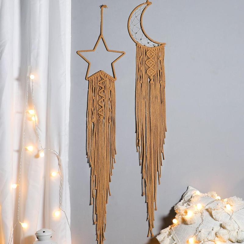 Hand Woven Lace Stars Moon Dreamcatcher Wall Hanging Decor without Lights, 1 Set Hanging Wall Art Ornaments for Home Wedding Living Room Bedroom Decor, Decorations for Home, Fall Decor, Gifts for Girlfriend, Home Decor