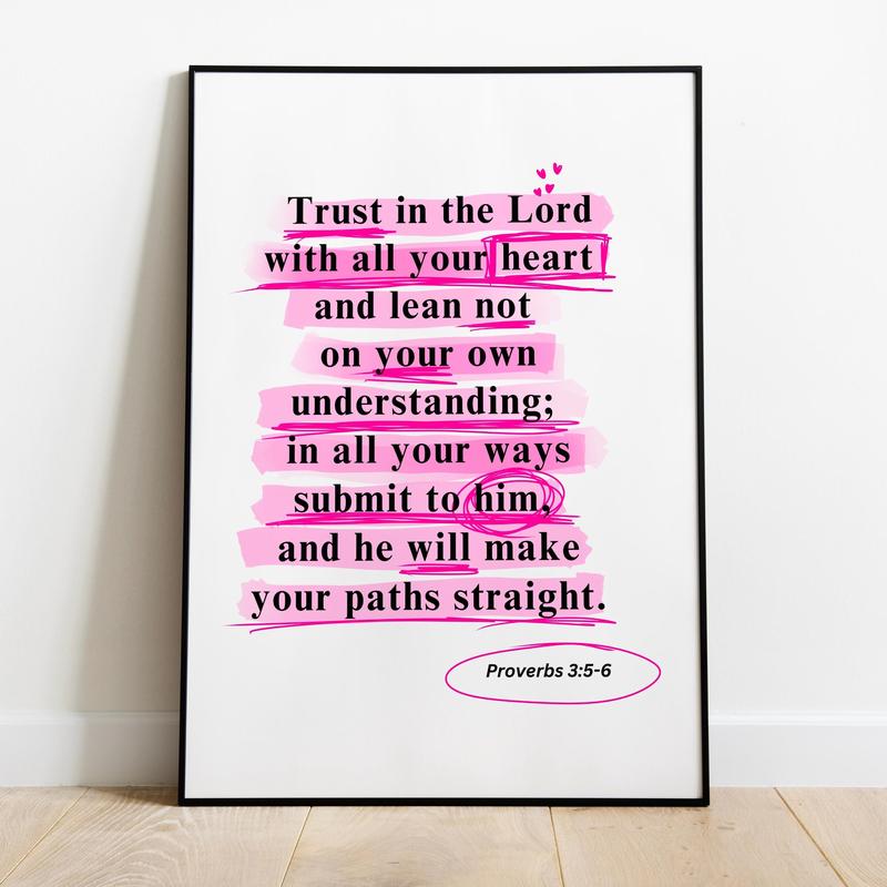 322Eglewood Trendy Modern Christian Art Proverbs God Wall Art Scripture Decor Pink Wallart Bible Verse Wall Art Spiritual Art Religious Unframe