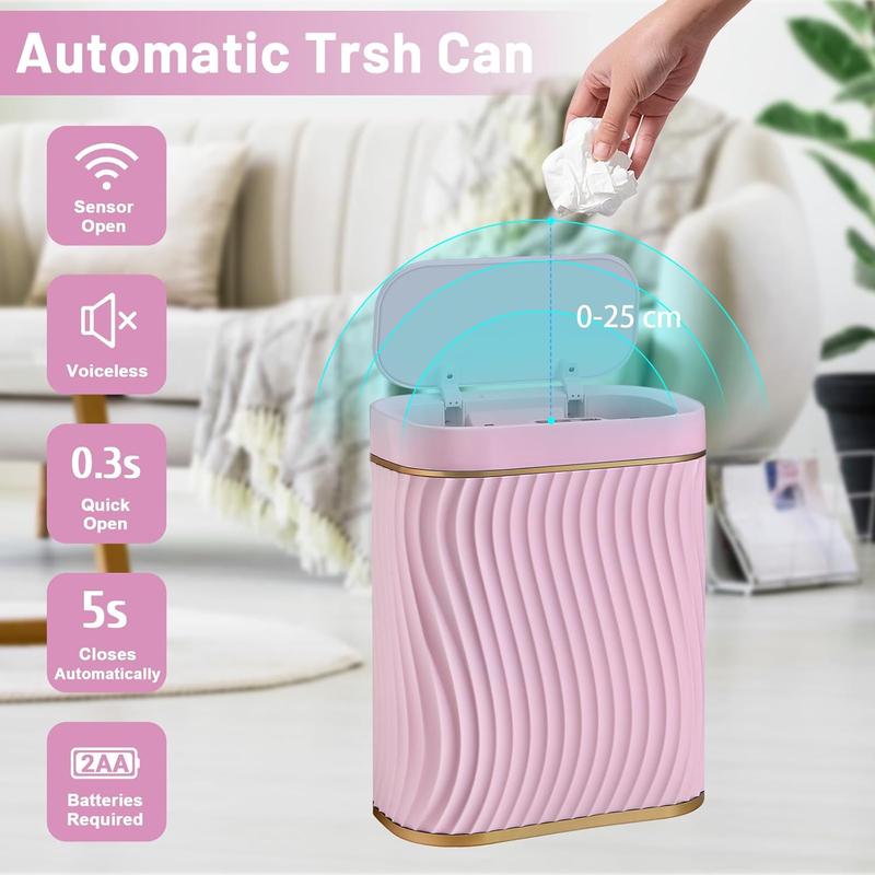 Bathroom Small Trash Can with Automatic Touchless Lid, 2.6 Gallon  Garbage Can Narrow  Trash Bin for Bedroom, Office, Living Room-Pink