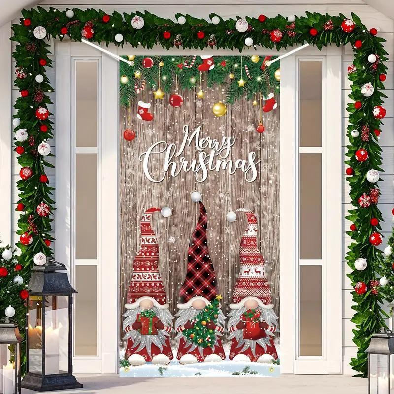 Christmas Themed Door Banner, 1 Count Snowflake & Tree Pattern Door Hanging Banner, Festive Backdrop for Home Party Decoration